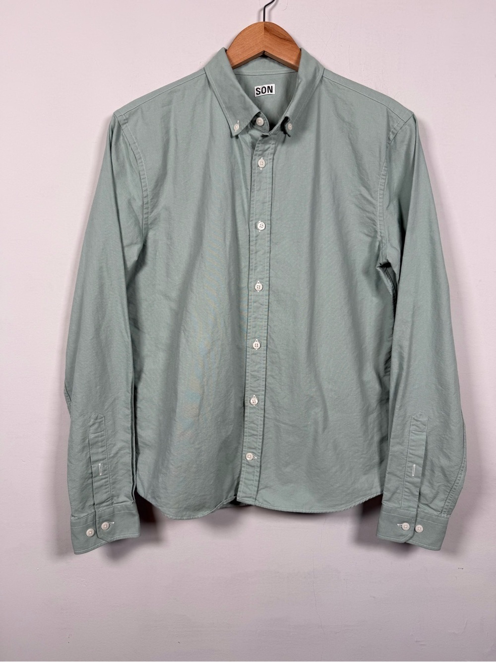 Son of a Tailor Men’s Organic Cotton Sage Button Down Shirt, Great Condition